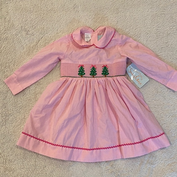 Southern Sunshine Kids Other - Southern Sunshine Pink Gingham Smocked Christmas Tree Dress Girls Size 2 NWT